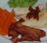 stekt klippfisk med bacon