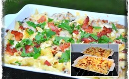 Fläskfilé och bacon pasta