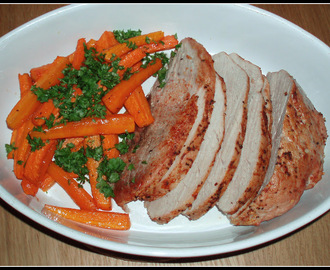 Skinkemignon med ovnbagte gulerødder og kartoffelbønnesalat