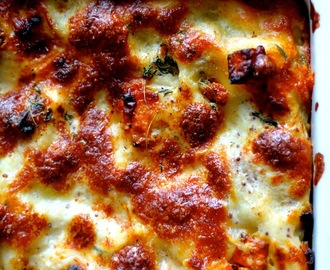Græskar-lasagne med svampe, timian og ost