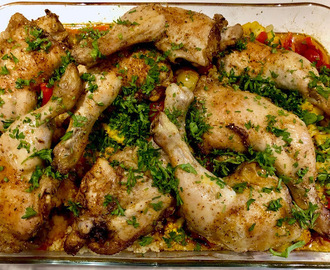Marokkansk kyllinge med bulgur og grøntsager
