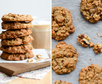 Chewy cookies med havregryn, rosiner og valnødder | Oatmeal raisin cookies