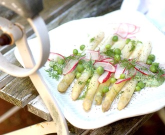 asparges m radiser, ærter og pestodressing