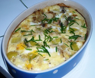 Æggekage med Røget Makrel, Kartofler og Løg