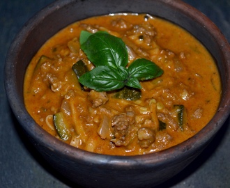 Bønnespaghetti med oksekød og røget paprika i “flødesauce”