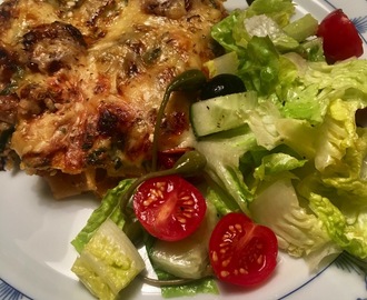 Lasagne med spinat og confiterte tomater