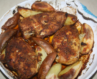 Kylling og båtpoteter i ovnen med tacokrydder