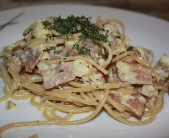 Pasta Carbonara med torsk og bacon