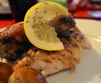 Helstekt kylling med hvitløk og sitron