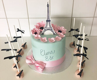 Tårta och cake pops med Paristema