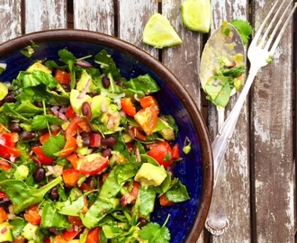 Mättande “Salsamolesallad” med svarta bönor (vegan)