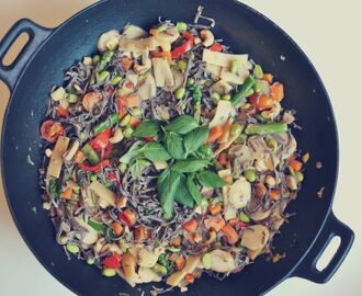 Colorful black bean noodle thai-wok