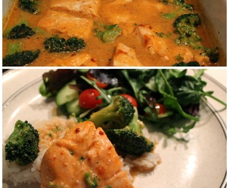 Ugnslax och broccoli med röd curry