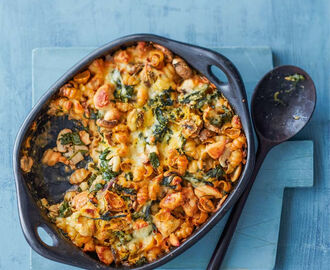 Kyckling- och pastagratäng med champinjoner