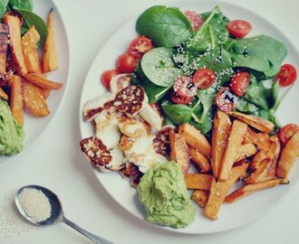 Sötpotatis med halloumi & guacamole