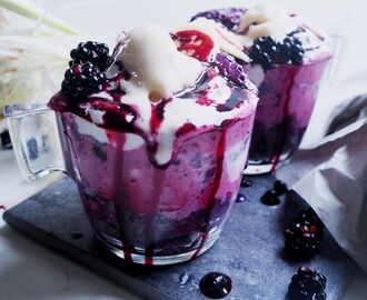 Overnight Blueberry Oats Parfait w Smoothie, Ice Cream and Raw Blueberry Sauce