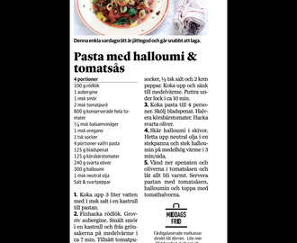 Pasta med halloumi och tomatsås
