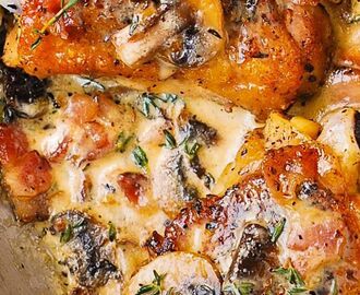 Chicken Thighs with Creamy Mushroom and Bacon Sauce | Chicken dinner recipes, Chicken recipes, Chicken dinner