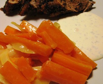Svartpepparstekt fläskfilé, Apelsinglacerade morötter & Dragoncréme
