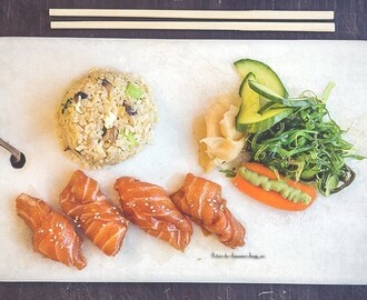 New style salmon Sashimi & egg fried rice