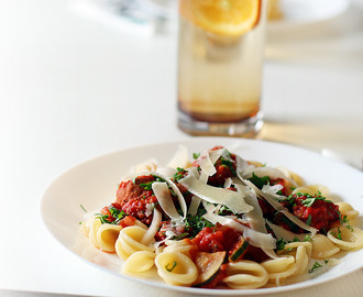 Järpish med pasta och tomatsås, vitlök & örter