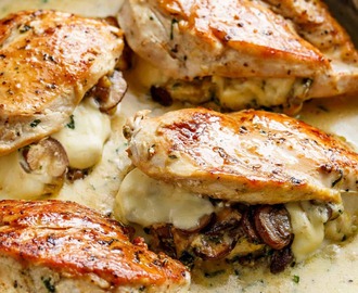 Cheesy Garlic Butter Mushroom Stuffed Chicken