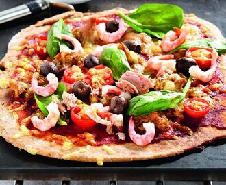 Pizza med tonfisk & räkor