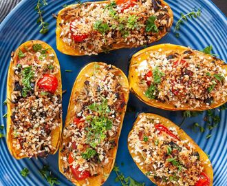 Stuffed Delicata Squash with Pancetta and Goat Cheese