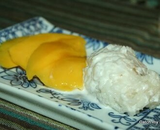 Sticky rice med coccos och mango