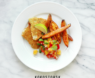 Kokospanerad torsk med mangosalsa