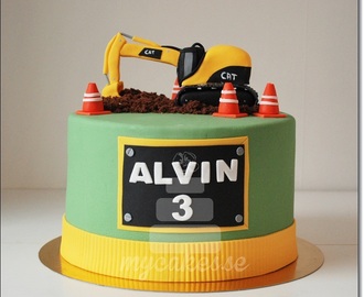 Grävmaskin på Alvins tårta