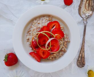 Swedish Summer Oatmeal with Strawberries, Quiona Milk and Rhubarb