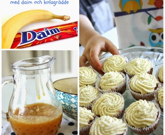 Bananmuffins med daim och kolagrädde