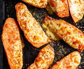 Cheesy Garlic Sweet Potatoes
