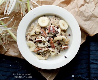 Steel Cut Oats with Cashew, Walnuts and Almonds, and Banana, Sea Salt and Cacao Nibs