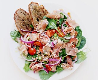 Wheat Berry Salad w Prosciutto & Grilled Olive Oil Bread