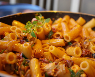 Pasta med kyckling och soltorkade tomater