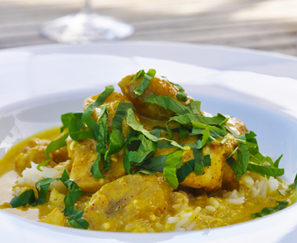Hälleflundra i gul curry