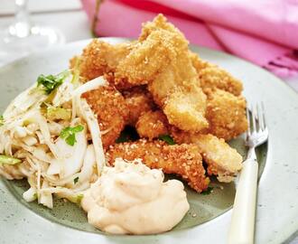 Grytfriterad crispy chicken med chilimajo