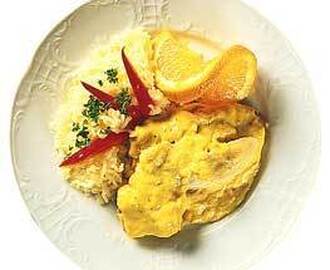 Helstekt kotlettrad med curry och banan