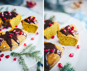 Saftig saffranskaka med mörk choklad och granatäpple (glutenfri)