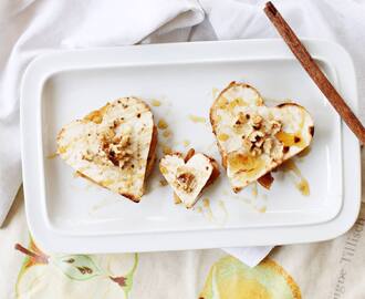 "Quesadilla-hjärtan" med kaneläpplen, honung och valnötter
