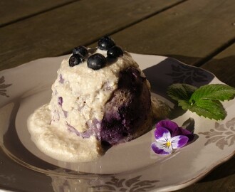 Bluberry and vanilla coconut mugcake with banansauce!