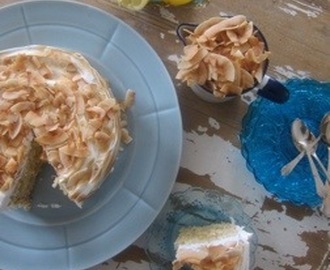 Lemon/coconut layer cake w. french meringue