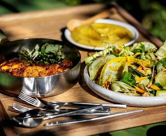 Stekt kyckling med cruditésallad och rostad zucchinikräm