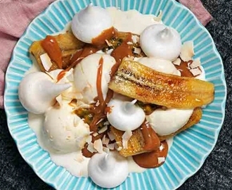 Marängsviss med banan, karamell och passionsfrukt