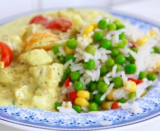 Torsk i currysås med riskompott