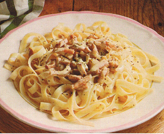Spaghetti med skink & ädelostsås