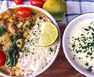 Krämig curry med ris och potatis