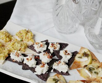 New Year's Eve Tortilla Triangle Appetizers with Blue Cheese Cream & Roasted Almonds